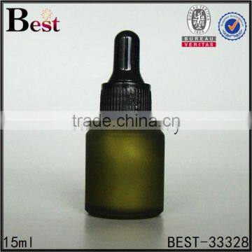 15ml High Quality Small Green Frosted Cosmetic Perfume Essential Oil Glass Bottle Black Plastic Dropper China Suppliers photo-6