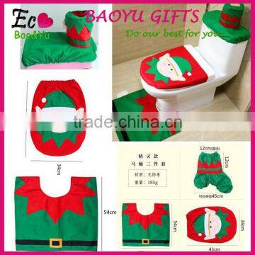Fancy 3PCS Warm Christmas Toilet Seat Cover And Rug Set Christmas Decorating