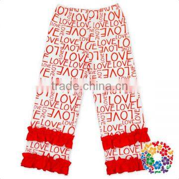 Hot Fashion Baby Girl Valentines Day Ruffle Pants Love Prined Valentine Double Ruffled Pants Girls Wholesale Kids Ruffle Pants