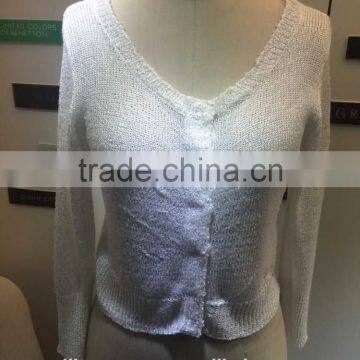 2015 new fashion young lady sweater with short sleeve cardigan in white