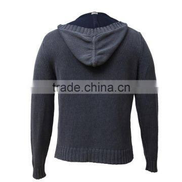 Denim-like Cotton Sweater Hoodie Cable Knit Mens Sweater photo-2