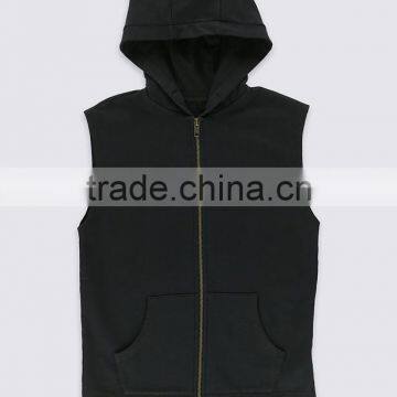 Boy's Pure Cotton Solid Color Hooded Sleeveness Sweatshirt Vest Waistcoat (5-14 Years) photo-3