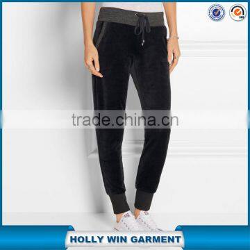 Custom black fleece slim pants women with pocket