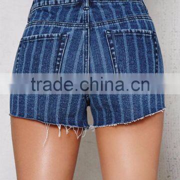Stylish Engine Stripe Denim Shorts for Women Made in China