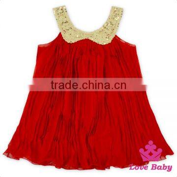 48BQA131 Lovebaby Yiwu Wholesale Baby Clothes Sequin Collar With Red Ruffle Chiffon Girls Frock Designs