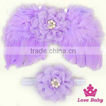 Wholesale Lovely 2pcs Newborn Baby Gift Sets Pink Flower Wings and Headband Kids Hair Birthday Accessory photo-5