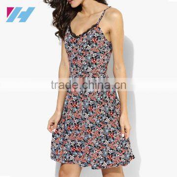 Latest Fashion Clothing 2016 Cami Dress Designs Photos Lace Collar Spaghetti Strap Mini Dresses photo-2