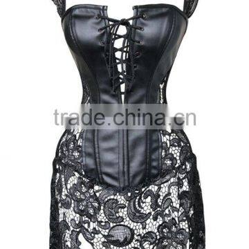 Instyles Plus size faux leather lace venice corset g-string wet look clubwear lingerie