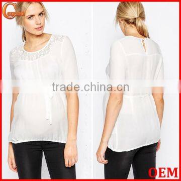 Elegant Semi-sheer Pleated Lace Detail Maternity Wear Wholesale Tank Top