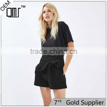 Big discounts special design A-line tie waist black shorts womens