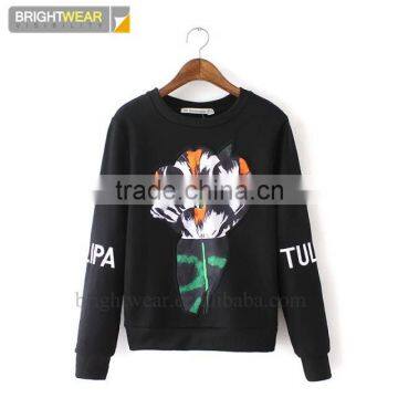 French terry pullover printed sweatshirt with embroidery for women