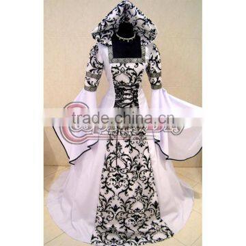 White And Black Medieval Victorian Renaissance Gothic Wedding Dress Vampire Costume Hooded Adult Women