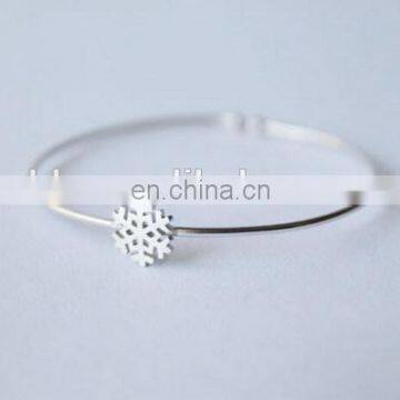 Pave Snowflake Charm Sterling Silver Fashion Bangle Open Cuff Bangle Customized Design Silver Jewellry