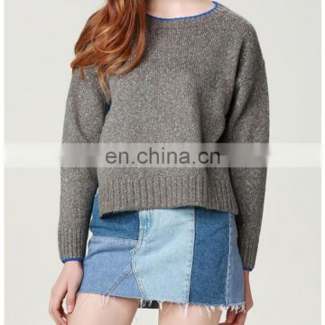 Split hem Color blocked women crew neck sweaters