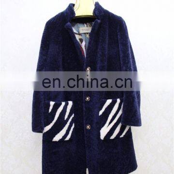 Top Quality Australia Sheepskin Coat Women Dark Blue Winter Cashmere Long Fur Coat photo-3