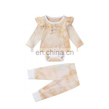 Flutter Sleeve Girls Romper And Pant Little Girl Outfit Sets Tie Dye Outfits photo-3