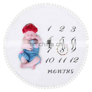 Brand New Baby Monthly Milestone Blanket With Felt Headband Wreath Pom Pom Ball Thick Flannel Fleece Round Rug Balnket photo-4