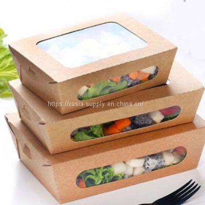 700ml compostable disposable kraft salad container with double window