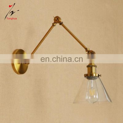 Tonghua Antigue Long Arm Vintage Industrial Loft Decorative Wall Lamp with Clear Glass Shade Home Decor LED Lights