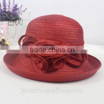 Latest Style Womens' Chuch Hat,Black Straw Hat With Sinamay Flower Decorate photo-5