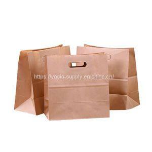 Factory direct sale High End custom logo brown kraft paper bag with die cut patch handle