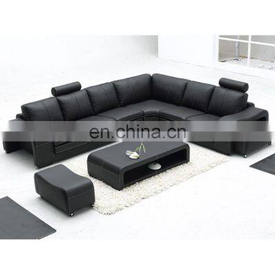 Modern Sofa Set Furniture Living Room Sofas Sectional Pure Black Leather Sofa