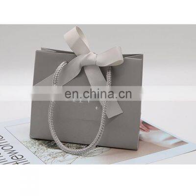 Grey bags ribbons silver logo jewelry packaging bag with customized LOGO