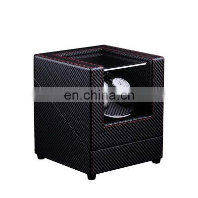 Black carbon fiber PU leather 2 slot automatic mechanical electronic shaker watch winding shaker motor box