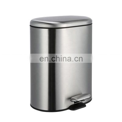 Simple Modern Design 6L Household Bathroom Kitchen Waste Bins Stainless Steel Soft Closing Trash Can bathroom pedal bin