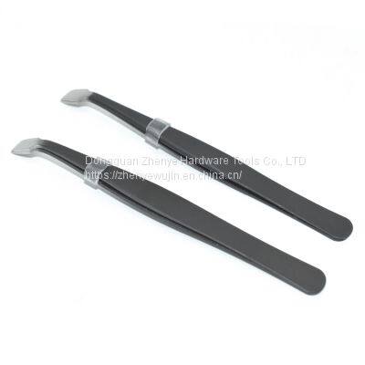 Black Anti-static Flat Head Tweezers 34A Antimagnetic Acid Proof Fine Stainless Steel Tweezers Stamp Clip photo-5
