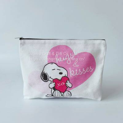 Lovely Cartoon Printed Cotton Canvas Zippered Bags