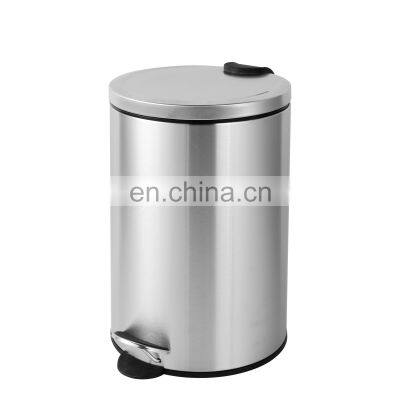 3L Large Single Step Stainless Steel Covered Round Trash Can Foot Pedal Dustbin Garbage Bin