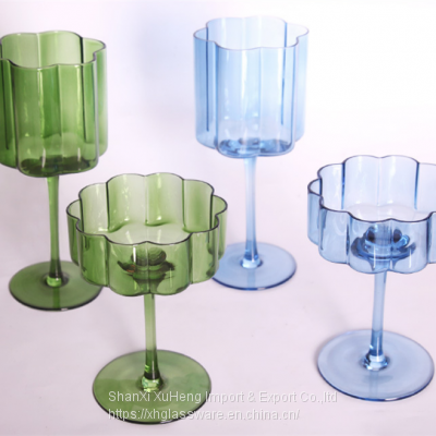 New Style Flower Designed Wedding Colored Ripple Vintage Wine Glassware On Hot Wholesale