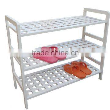 White Finished 3 Tiers Shoe Rack with Metal Powder Legs