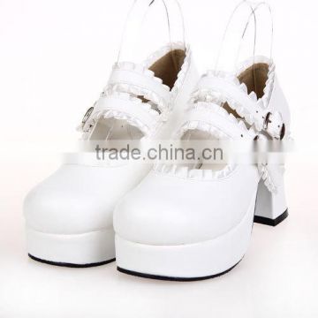 7.5 cm heel beautiful white leather lolita shoes for girls