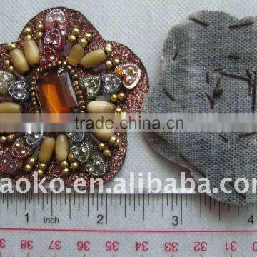 Flower Shape Fashion Style Bead & Rhinestone Sewing on Patch