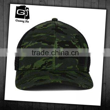 Guangjia High Quality Camo Hat Leather Patch 6 Panel Curved Brim Mesh Cap Bulk photo-1