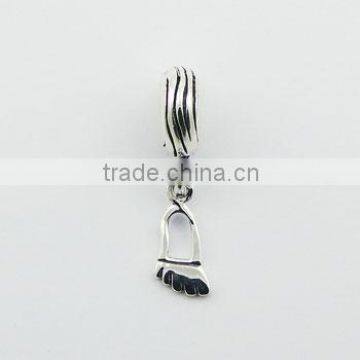 Sterling Silver Corrugated Bead With Cute Foot Charm