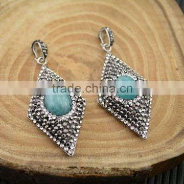 LFD-0020P ~ Wholesale Druzy Amazonite Stone with Pave Rhinestone Crystal Charms Pendants For Necklace Jewelry Finding