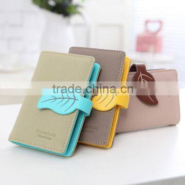 2016 Custom PU Leather Leaf Button Mini Credit Card Holder photo-3