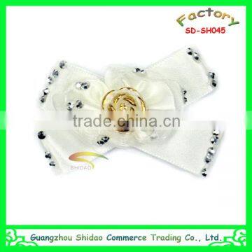 Golden rose center white satin ribbon bow flower