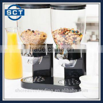 Cereal Container Bowl Double Canister Machine Kitchen Dry Food Dispenser Storage