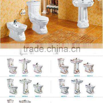 Embossment Ceramic Decorated Two Piece Toilet ,sanitary Ware Toilet Set photo-4