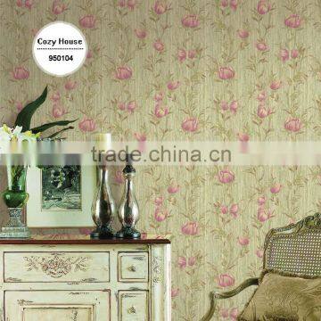 Buy Deep Embossed Pvc Wallpaper, Beige Pastoral Plant Wall Covering for Office , Environmental-friendly Wall Decor Distributor