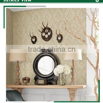 on trend foaming non woven wallpaper, pastoral damask wall decor for project , sound-absorbing wall mural company