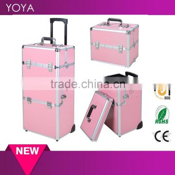 38" Pink 2 in1 Aluminum Rolling Makeup Train Case Lockable Wheeled Cosmetic Box                        
                                                Quality Choice