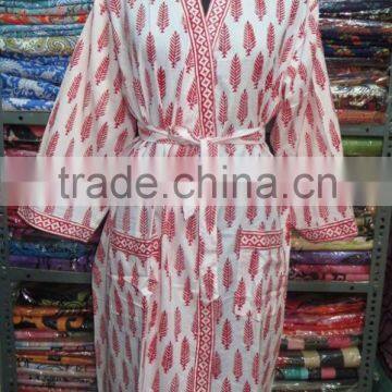 Hand Block Printed Cotton Kimono Designer Bathrobe Casual Sleepwear