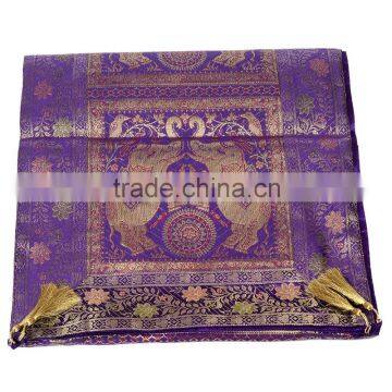 Elephant Design Purple Color Indian Silk Rectangel Table Runner