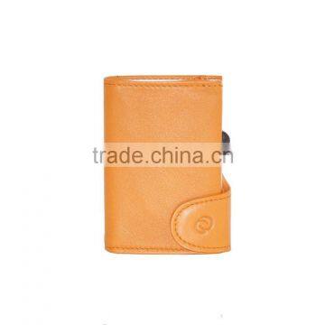 Good quality leather card holer not PU cardholder, aluminum orange