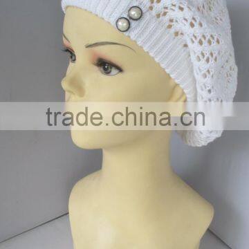 New Arrive Button Decoration Elegant White Crochet Knit Winter Hat photo-3